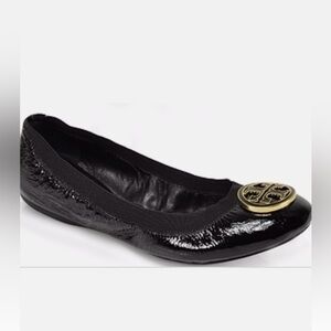 Tory Burch Caroline Black Patent Ballet Flat Shoes size 7.5